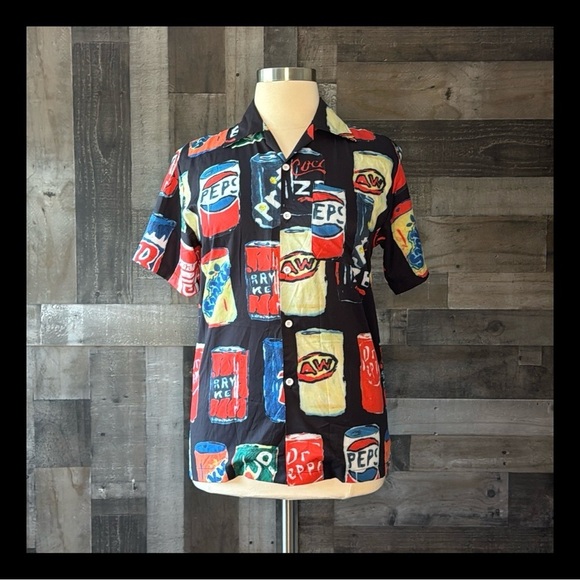 Men’s Hawaiian shirt medium soda can tropical party resortwear summer vacation - Picture 1 of 10